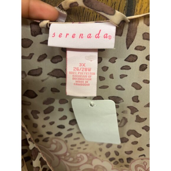 Serenada 3X 26/28 Leopard & Floral Print Ruffle-Trim Duster/Night Gown Brown/Tan - Picture 3 of 4